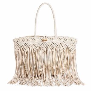 Merona Macramé Straw Tote Bag | Boho Woven Beach Tote Carryall